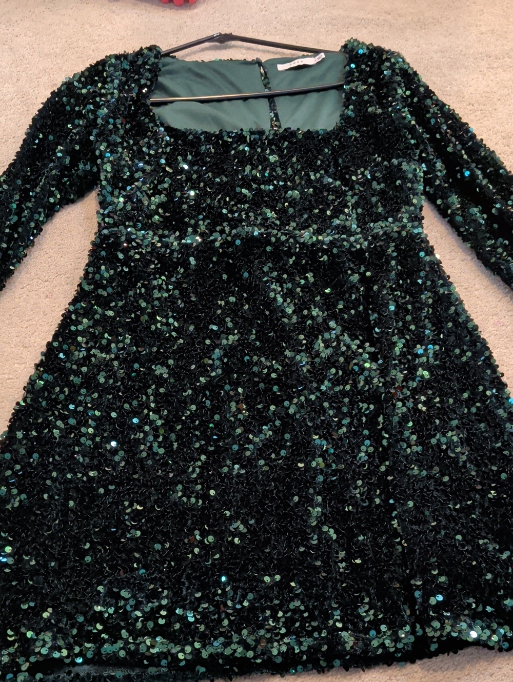 Emerald Sequin Long Bell Sleeve Dress - Women's Party Dress- medium